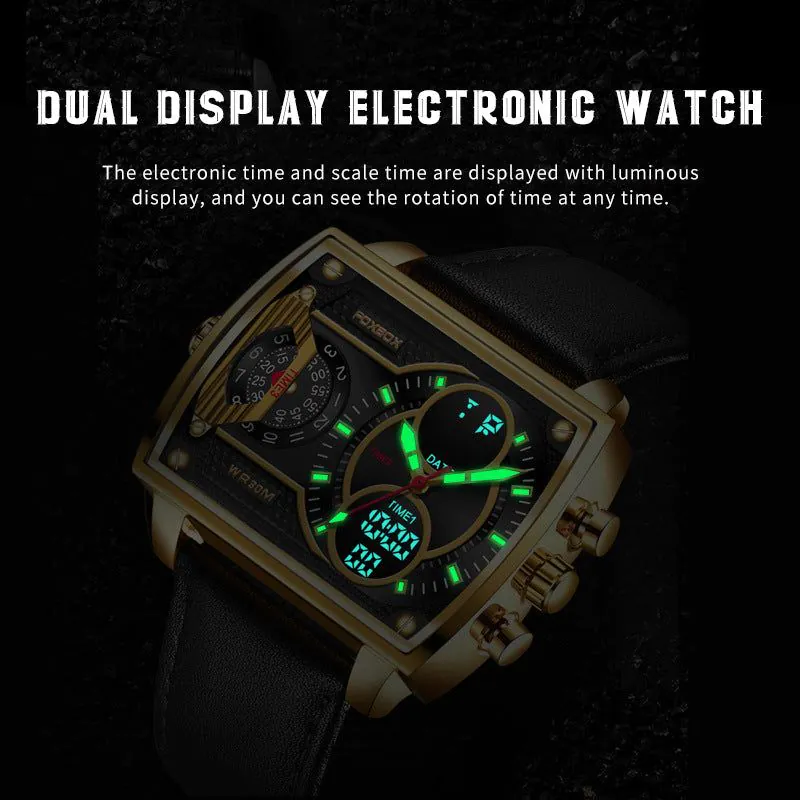 image-FOXBOX Quartz Watch Men 47mm Rectangle Mesh Silver
