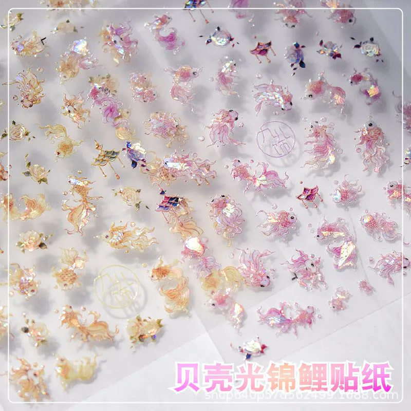 image-Shell Light Gold Koi Nail Stickers - Aurora Pink