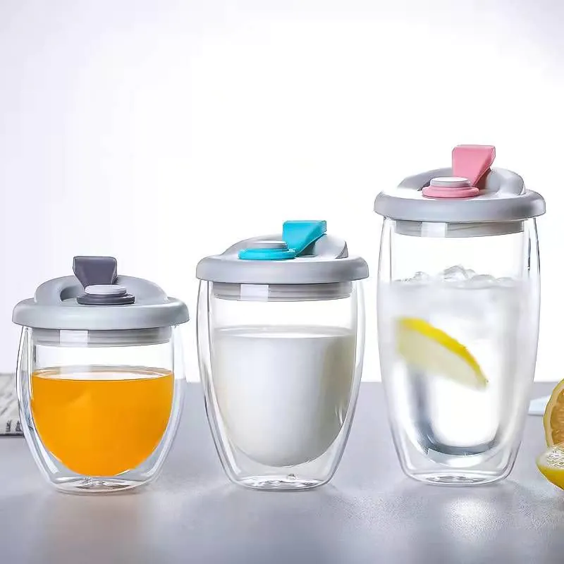image-Double-Layer Borosilicate Glass Cup - Black 450ml