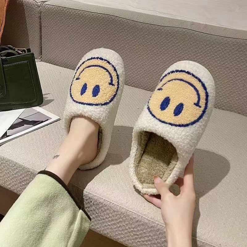 image-Plush Smiley Face Slippers - Lightning Blue Unisex