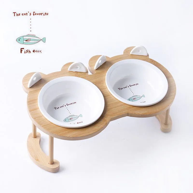 image-Cat & Dog Ceramic Double Bowl - Elevated Feeder