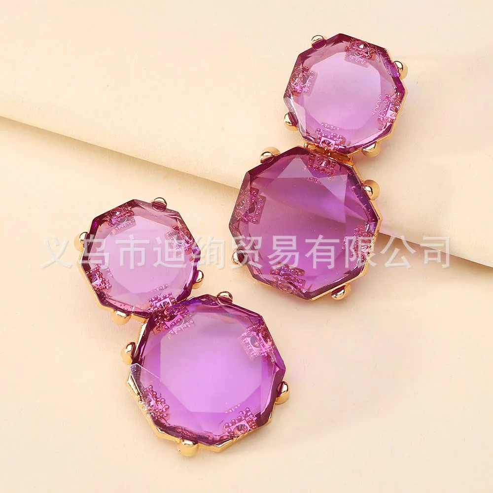 image-Geometric Resin Earrings - Multi-Layer Octagonal Design 