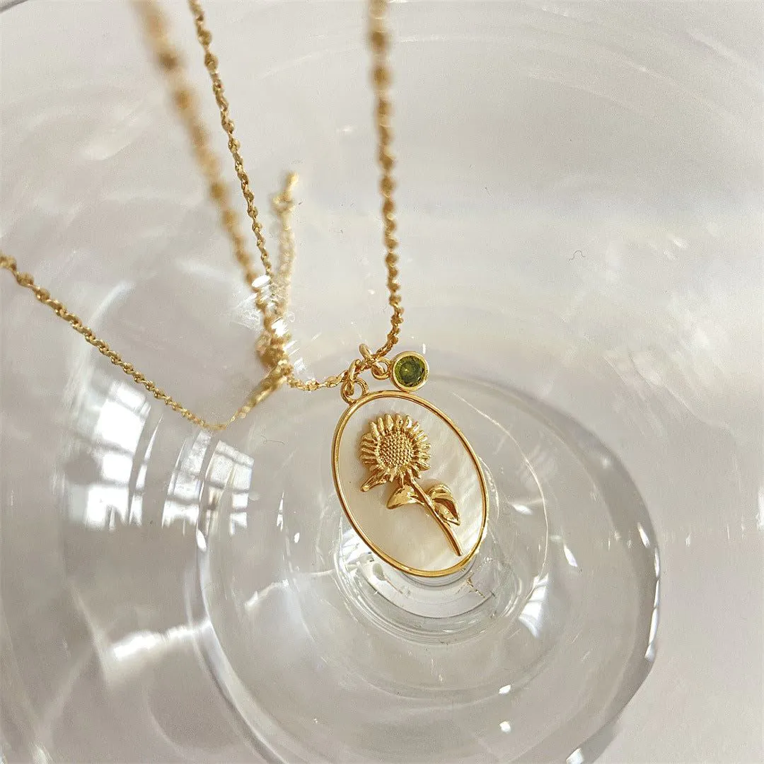 image-December Flower Necklace - Sunflower Copper Clavicle Chain 21-50cm 