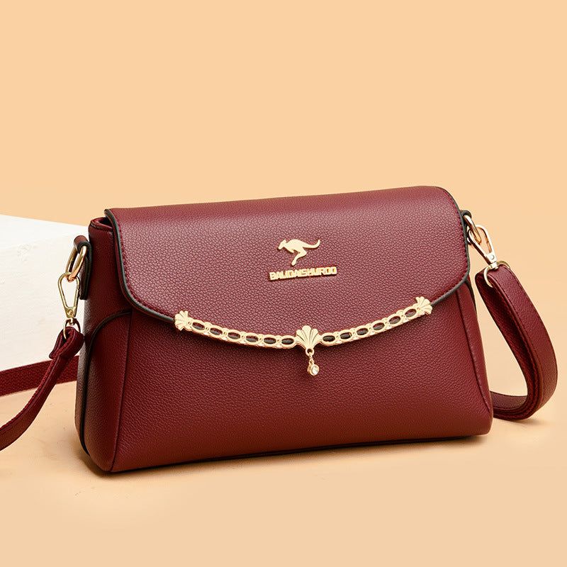 image-Women's Soft Leather Shoulder Bag - Large Capacity 