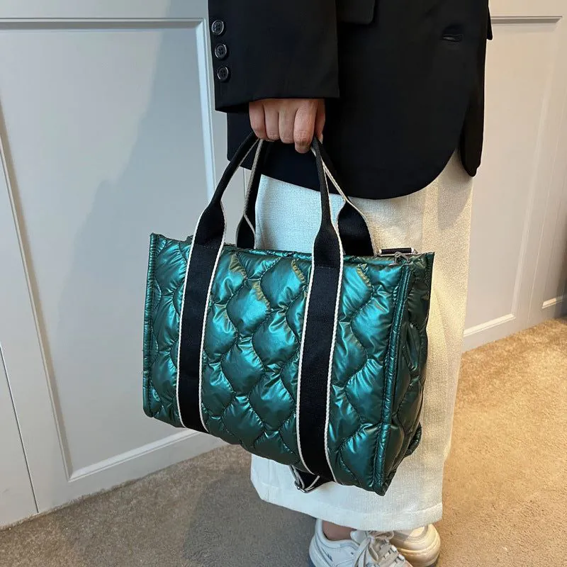 image-Grey Nylon Tote Bag - Soft Handle Rhombus