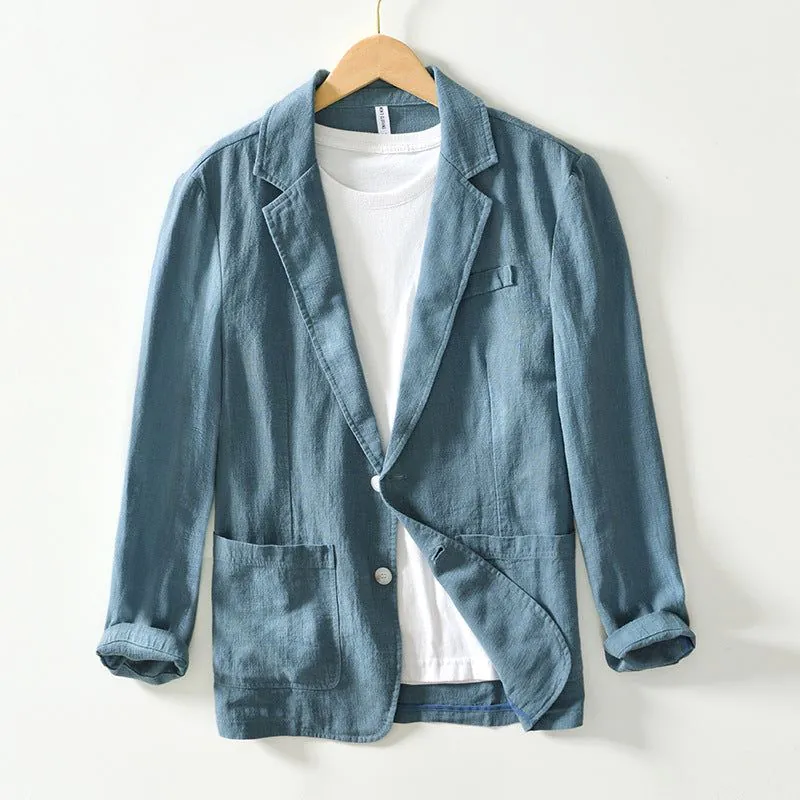 image-Men's 100% Linen Suit Jacket - White Casual