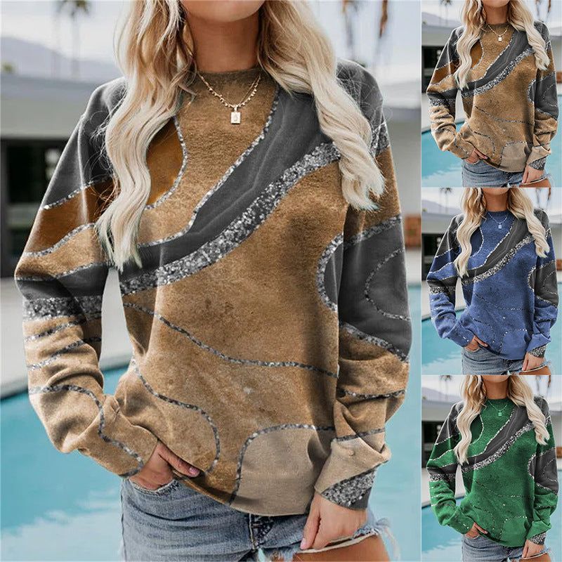 image-Casual Geometric Loose Print Long-Sleeve Sweater - 5XL, Polyester