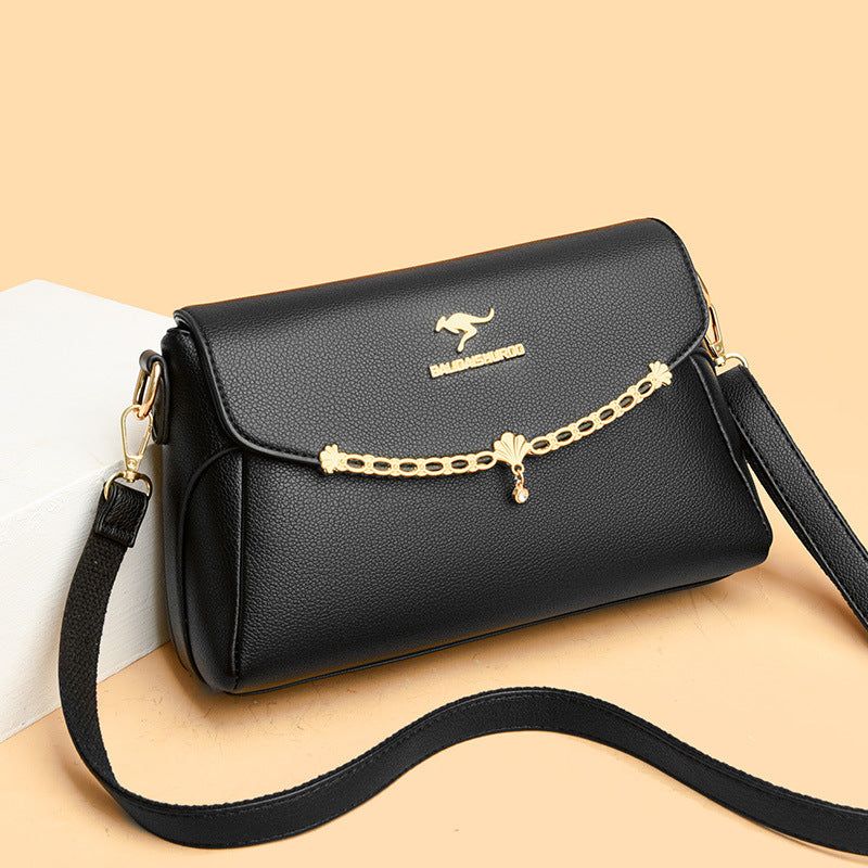 image-Women's Soft Leather Shoulder Bag - Large Capacity 