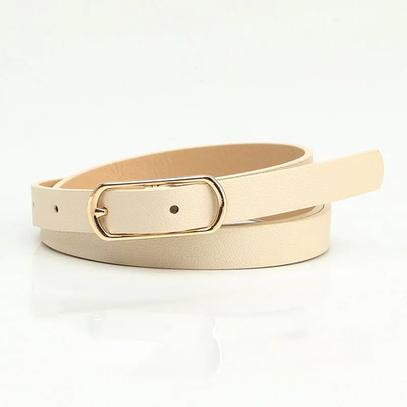 image-Women's Thin PU Belt - Beige Oval Buckle