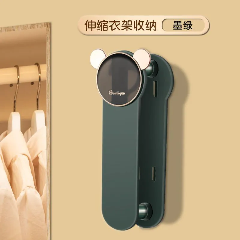 image-Retractable Clothes Hanger Storage Rack - Dark Blue ABS 