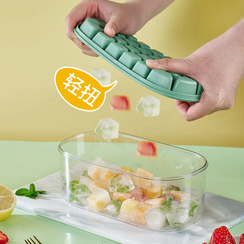 image-Ice Cube Tray - Beige Two-Layer Portable Ice Box
