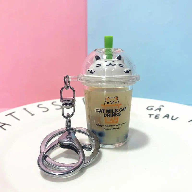 image-Cat Milk Tea Cup Keychain - Pearl Acrylic