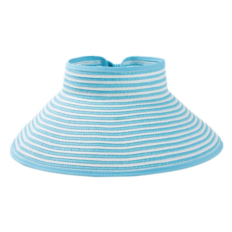 image-Spring Summer Striped Sun Visor Hat - Sky Blue