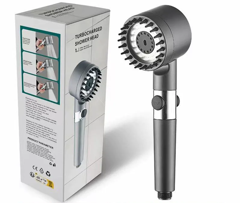 image-Shower Head Set with Handheld Bracket - Gray ABS