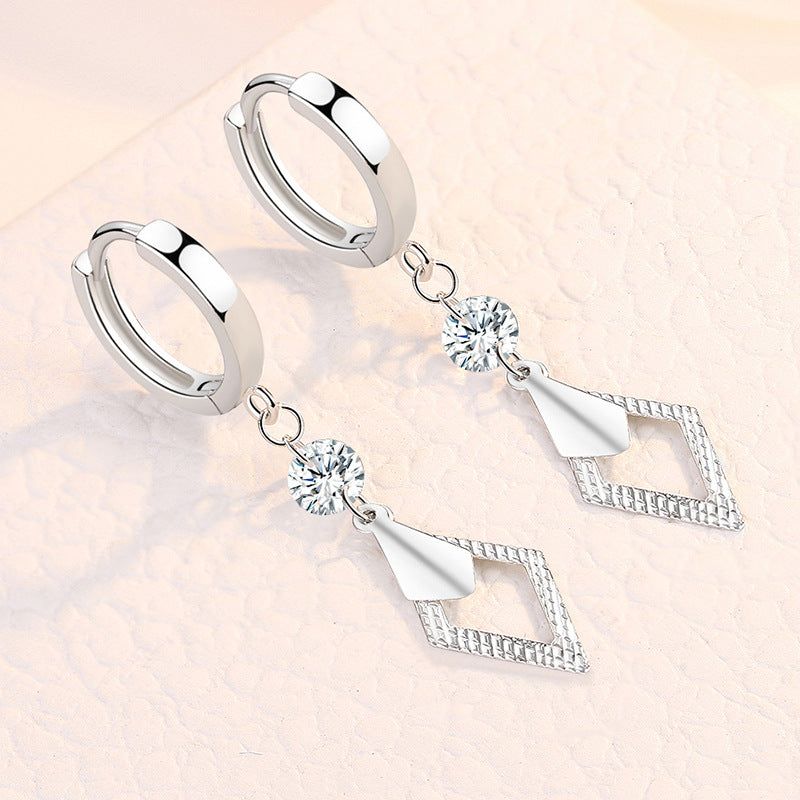 image-Geometric Crystal Earrings - White Gold Plated