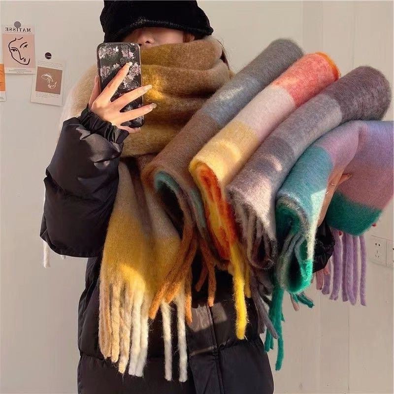image-Jiayu Plaid Tassel Scarf - Imitation Cashmere 90" Winter