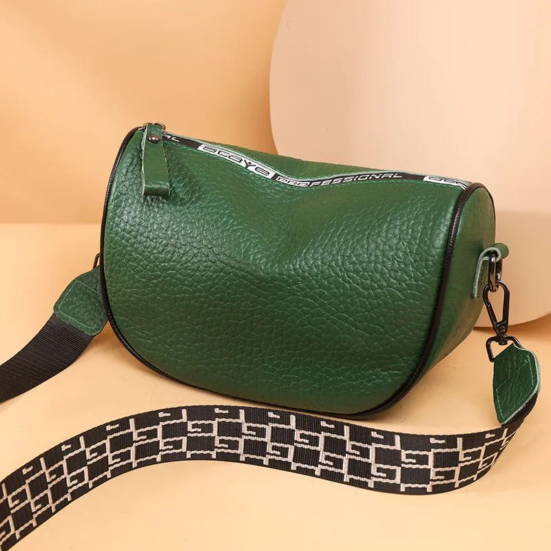image-Cowhide Leather Saddle Bag - Khaki Small Square