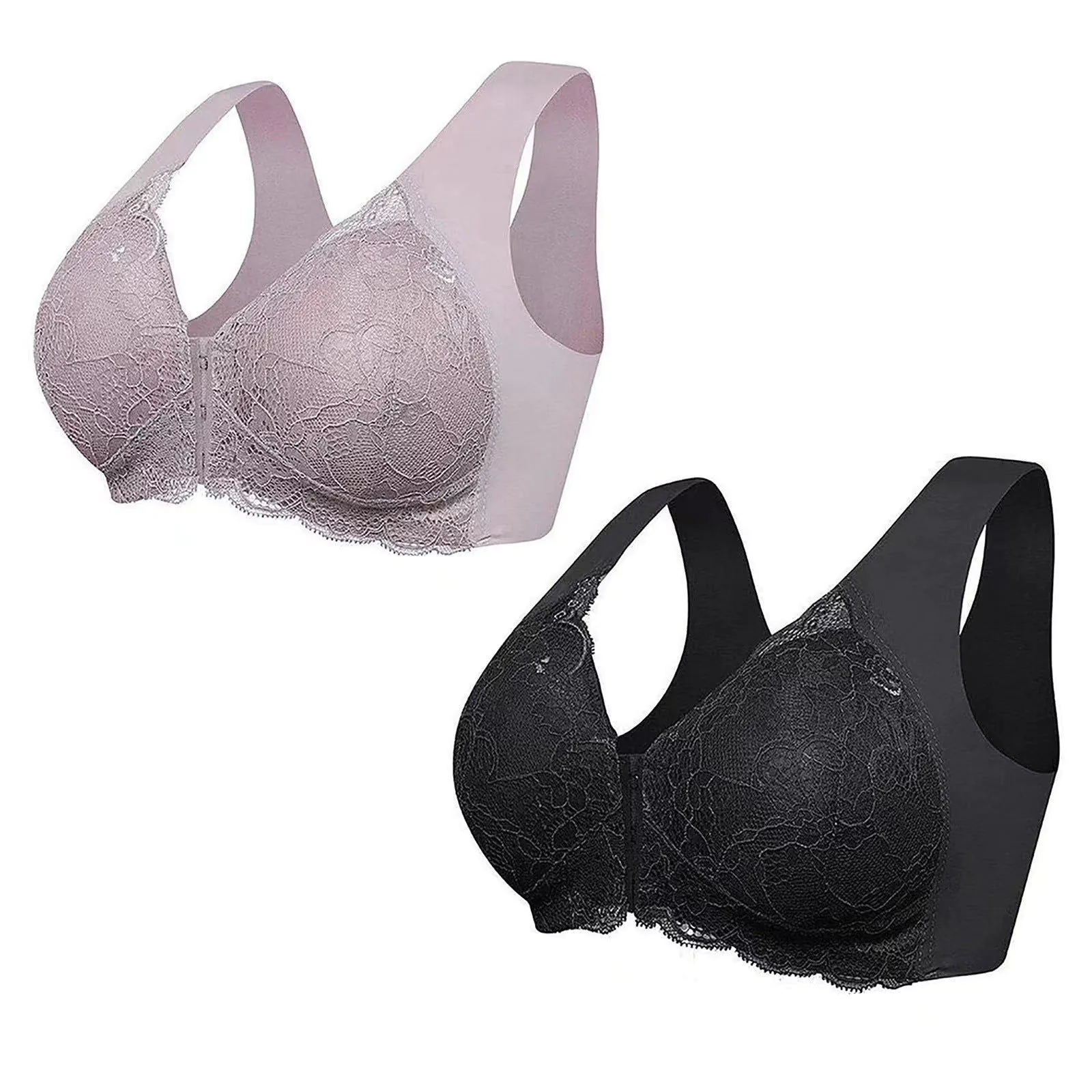 image-Qiao Mengshi Plus Size Nursing Bra - Grey 5XL Front Closure