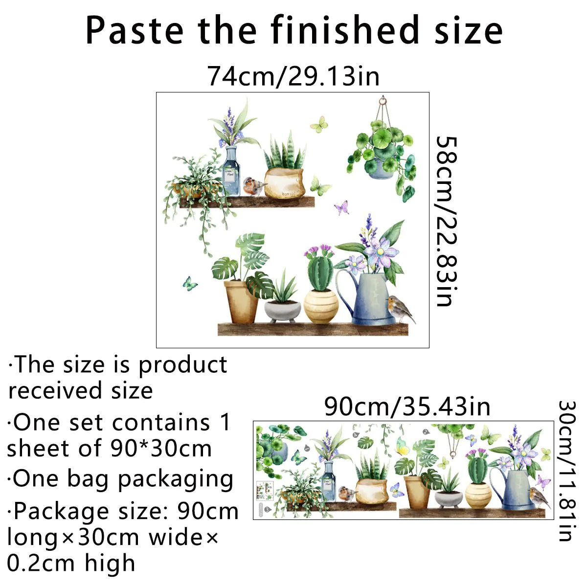 image-Decorative Chlorophytum Wall Sticker - Green Cartoon PVC Waterproof