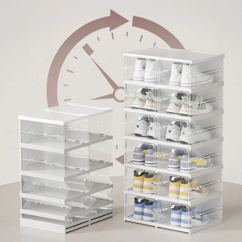 image-Folding Shoe Storage Box - Plastic Dust-Proof Transparent