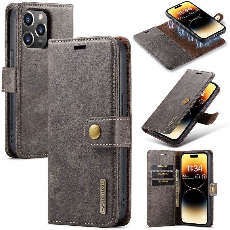 image-DASMTE 2-in-1 Leather Case for iPhone 14 Pro Max - Claret