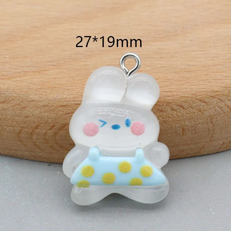image-Resin Bear Rabbit Kitten Keychain - White