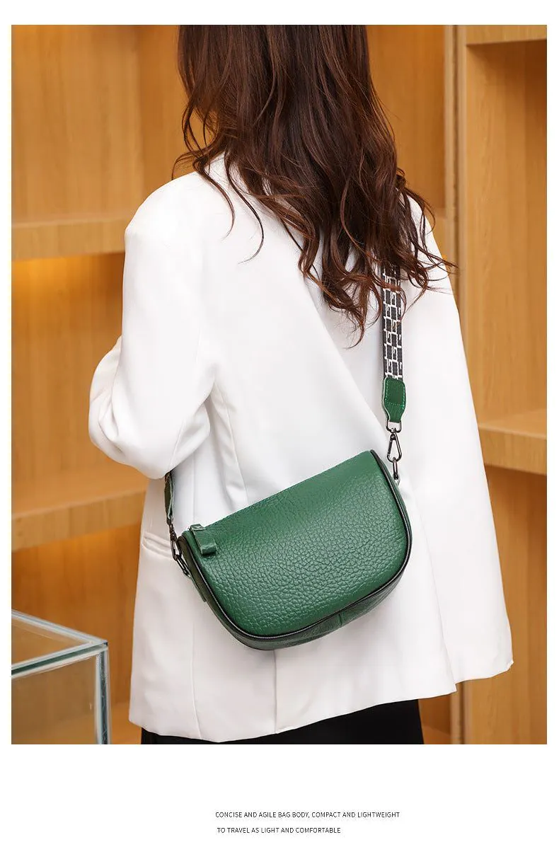 image-Cowhide Leather Saddle Bag - Khaki Small Square