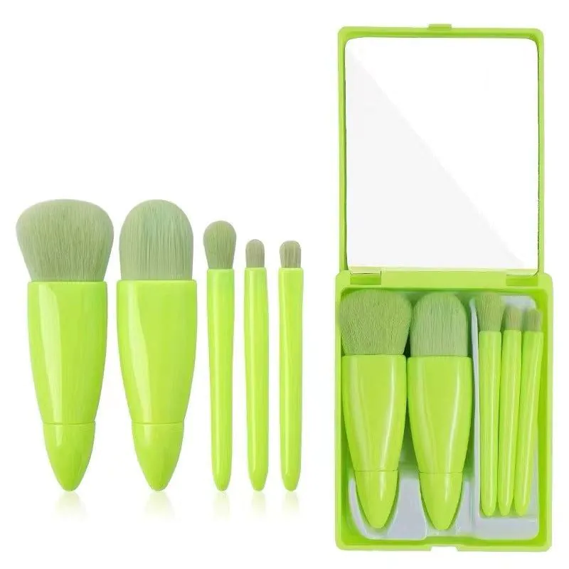 image-Makeup Brush Set 5pcs Pink Heart with Mirror 