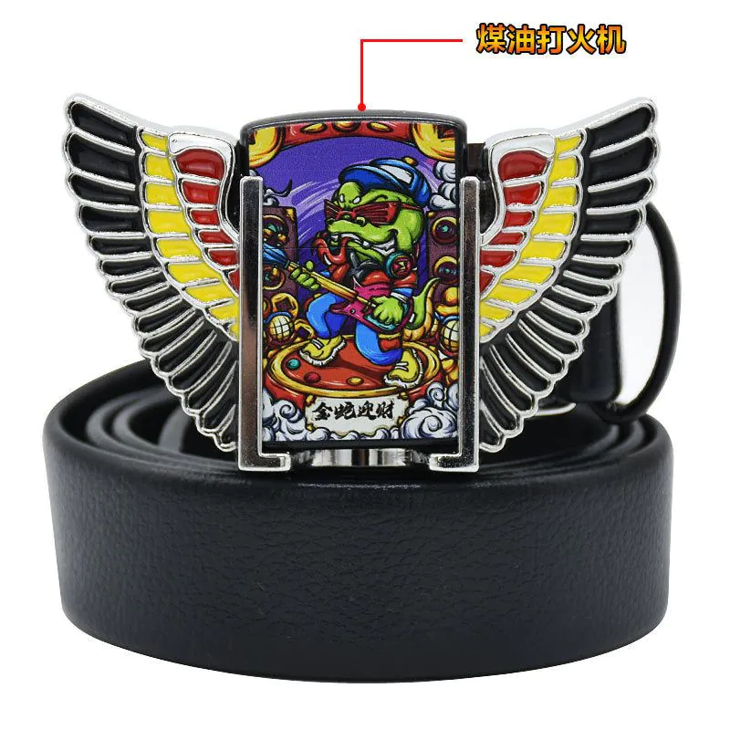 image-Men's Leather Belt - Black Punk Buckle