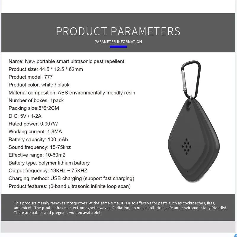 image-Outdoor USB Mosquito Repeller, Black, Sonic Pest Deterrent