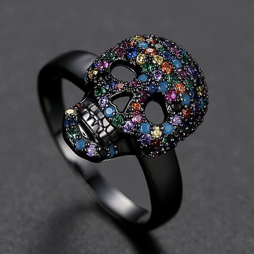 image-Tianmi Skull Ring Copper Zircon Unisex