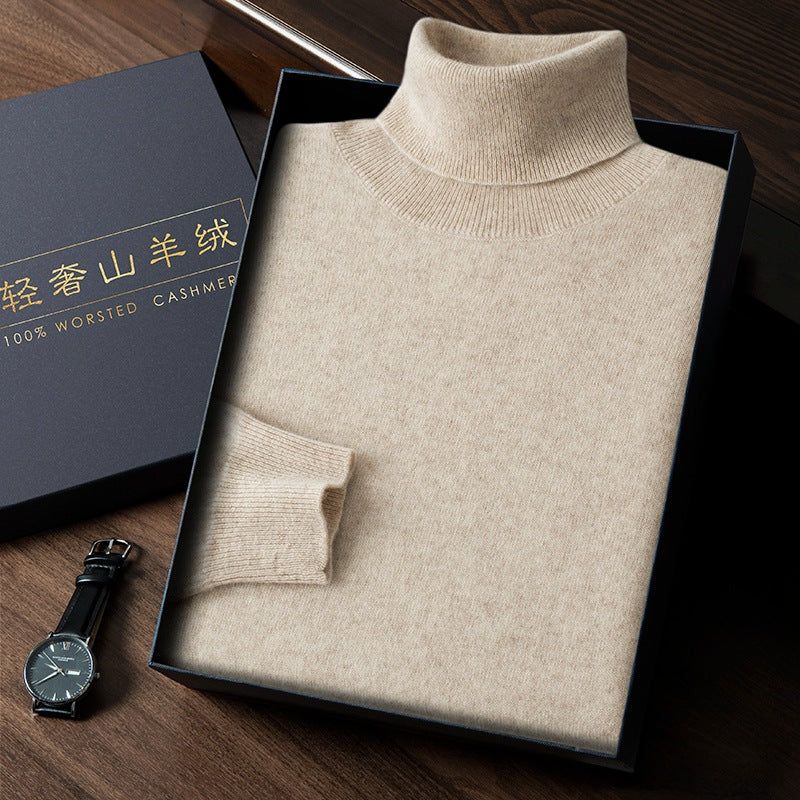 image-Men's Cashmere Sweater - High Collar Pullover White