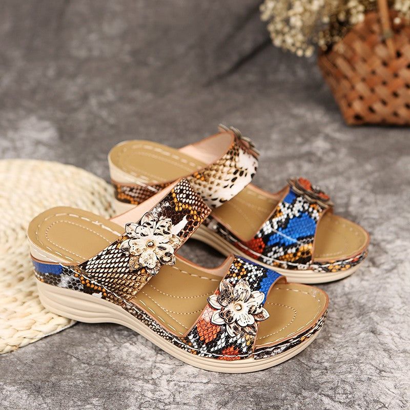 image-Women's Wedge Sandals - Snakeskin Pattern Size 43
