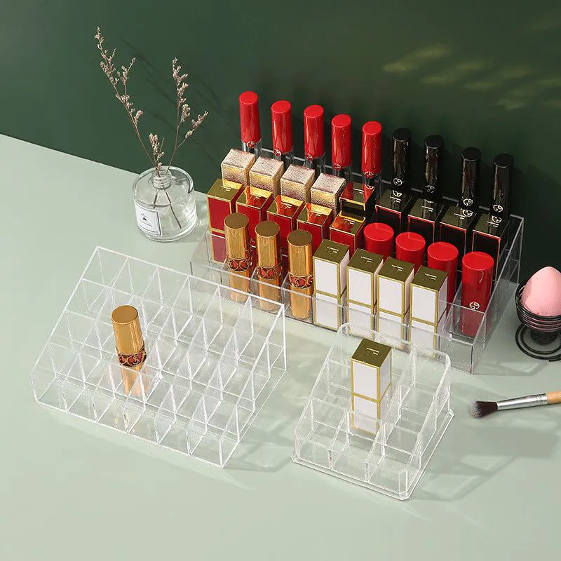 image-Lipstick Storage Rack - 40 Grid Transparent Plastic