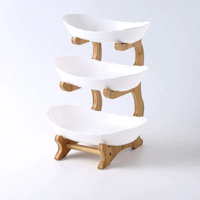 image-Answer Qi Fruit Plate - Plastic Wooden Frame - Beige - Two/Three-Layer - Modern Minimalist 