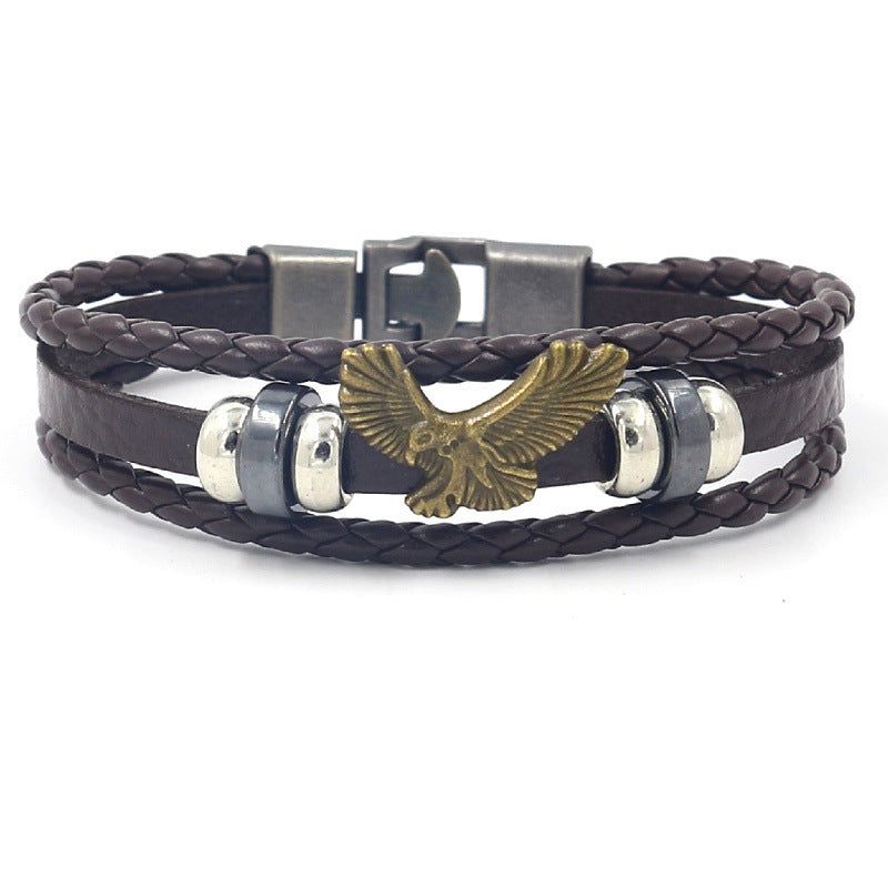image-Eagle Wings Bracelet - Black Alloy Beaded Braided