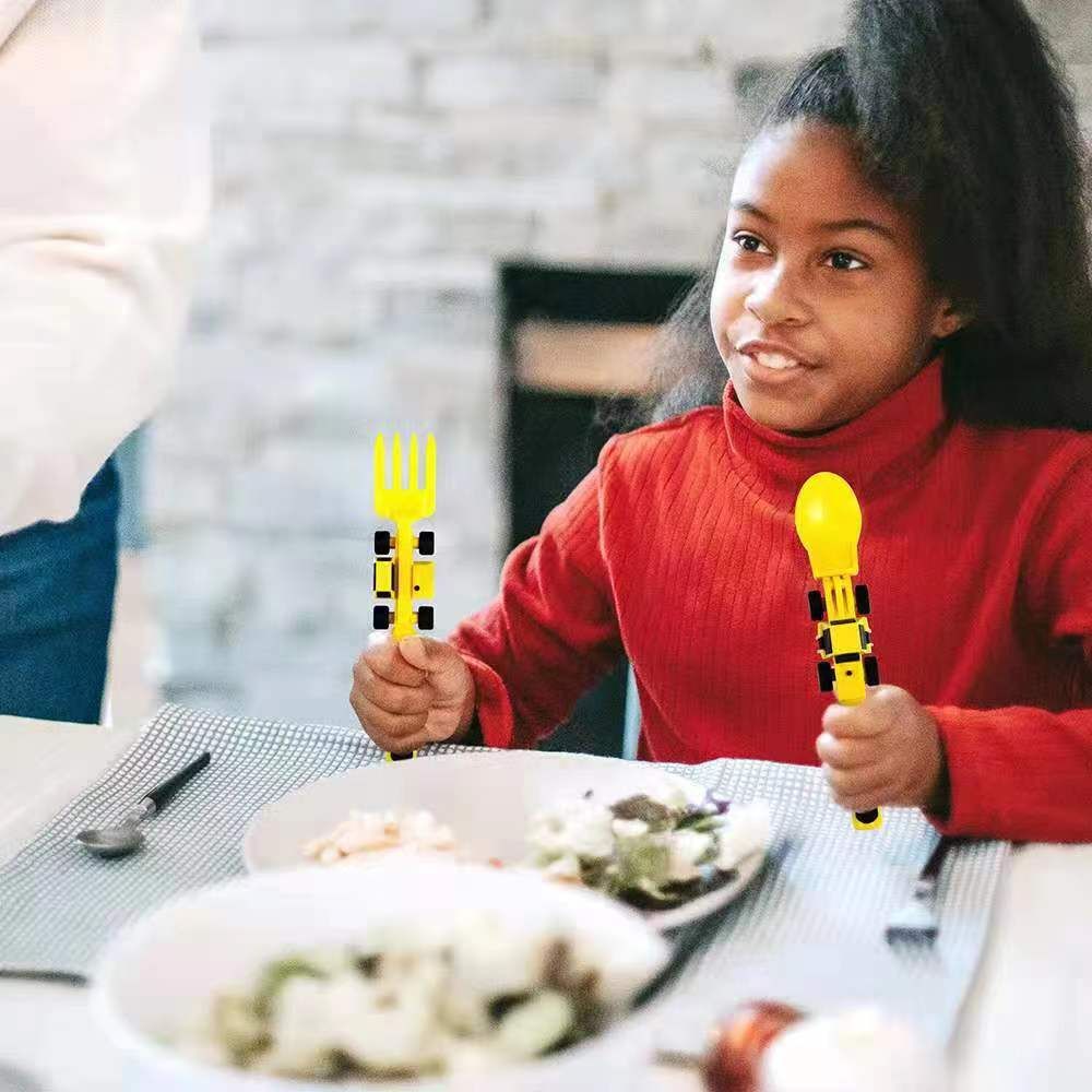 image-Dinneractive Car Bulldozer Excavator Plate Fork Set - Children's Tableware 3pc