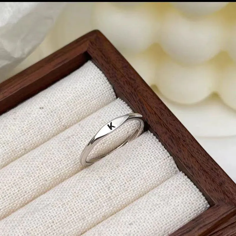image-S925 Sterling Silver Letter Ring - Adjustable