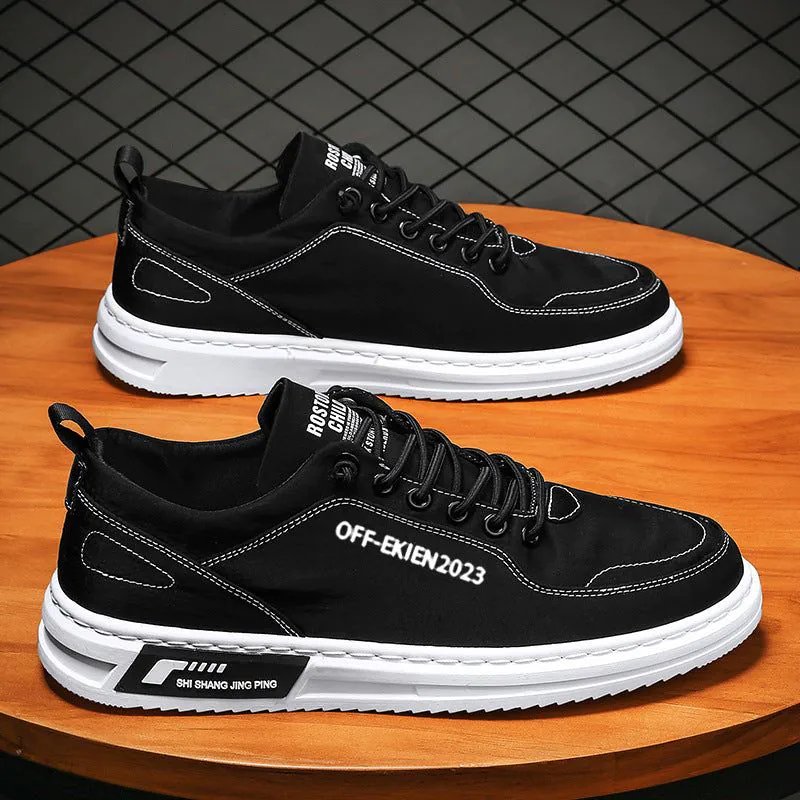 image-Men's Canvas Sneakers - Grey Low Cut Casual