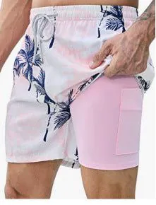 image-Men's 3D Print Swim Trunks - 2 Pack Quick Dry Stretch Shorts with Compression