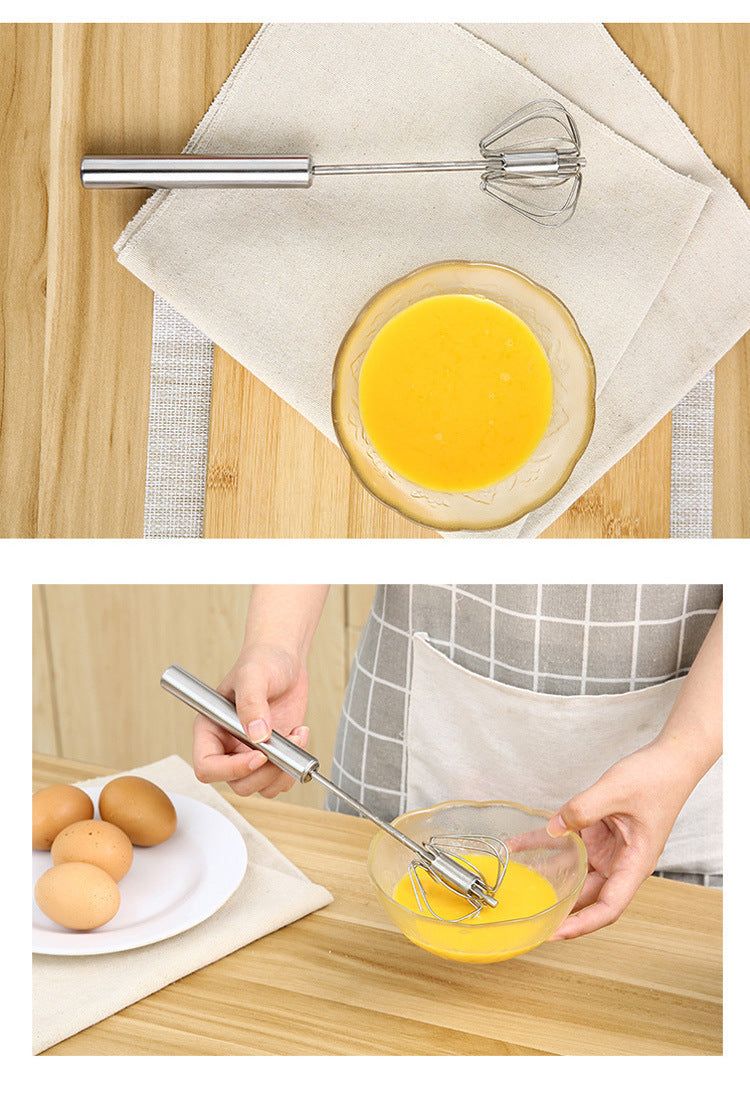 image-Stainless Steel Semi-Automatic Egg Beater Handheld Whisk