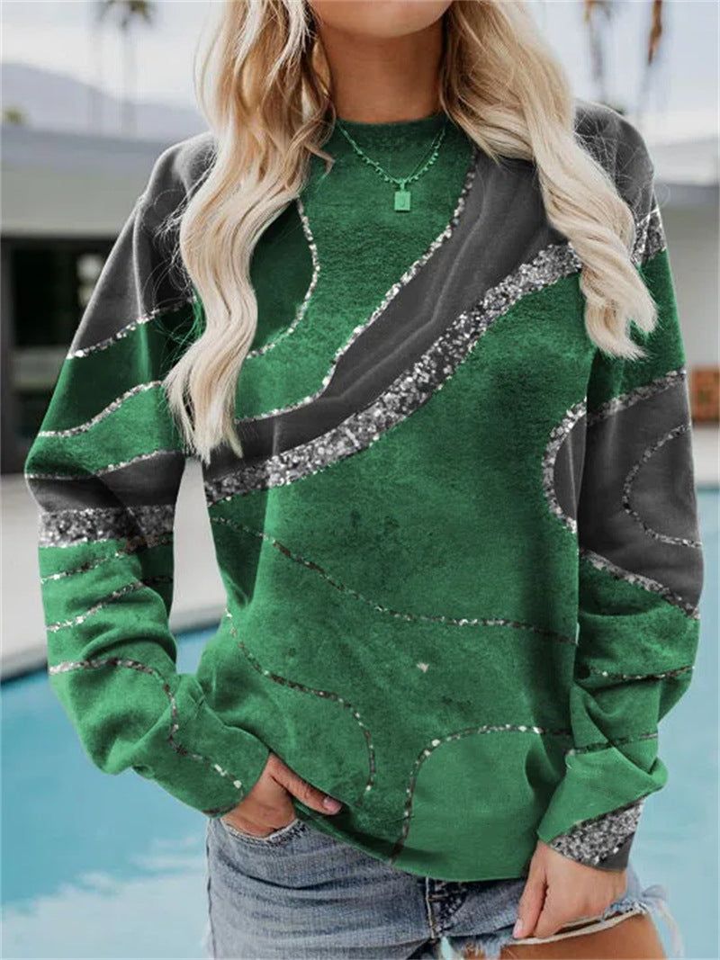 image-Casual Geometric Loose Print Long-Sleeve Sweater - 5XL, Polyester