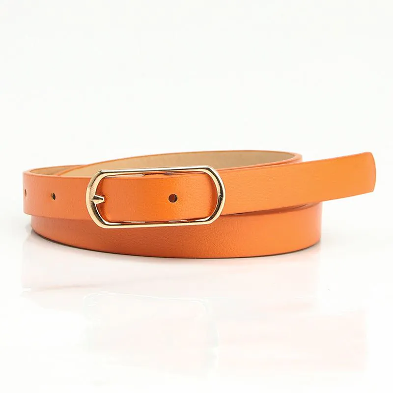 image-Women's Thin PU Belt - Beige Oval Buckle