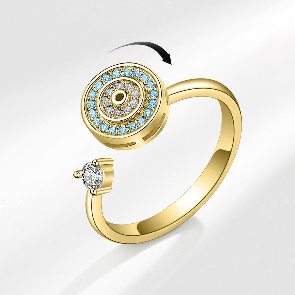 image-Devil's Eye Zircon Adjustable Ring - Platinum Copper Geometry
