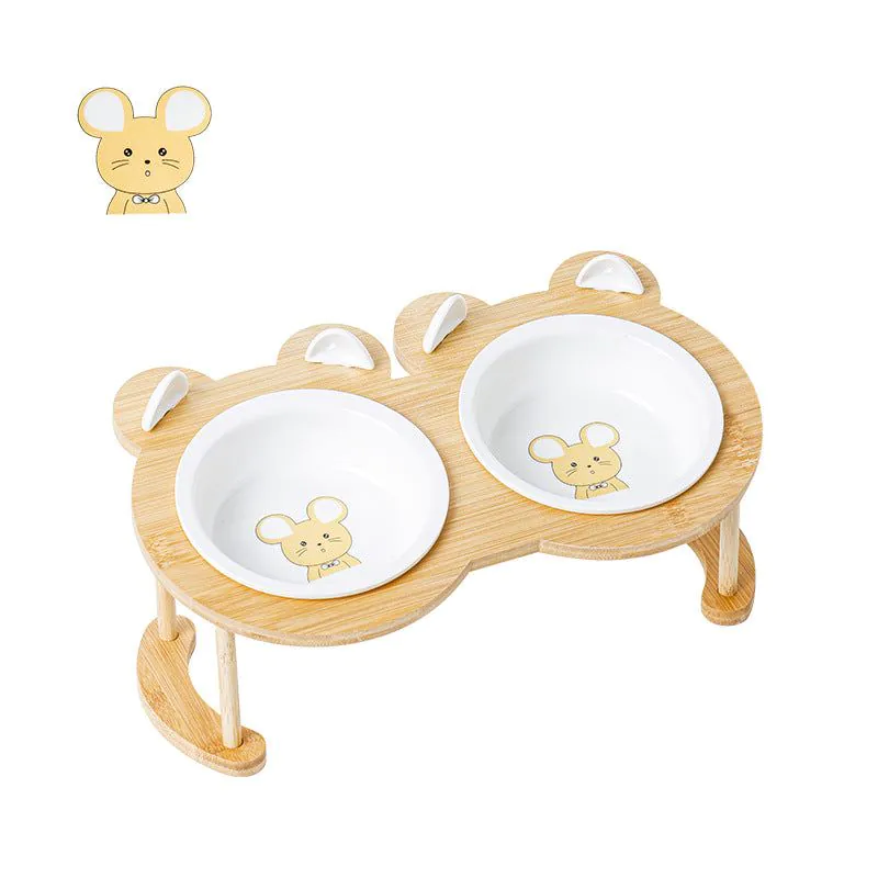 image-Cat & Dog Ceramic Double Bowl - Elevated Feeder