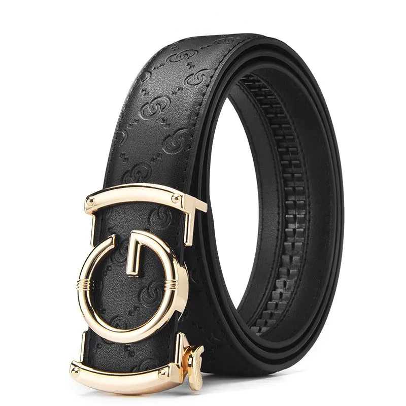 image-Men's Leather Belt Automatic Buckle GG Gun-CC