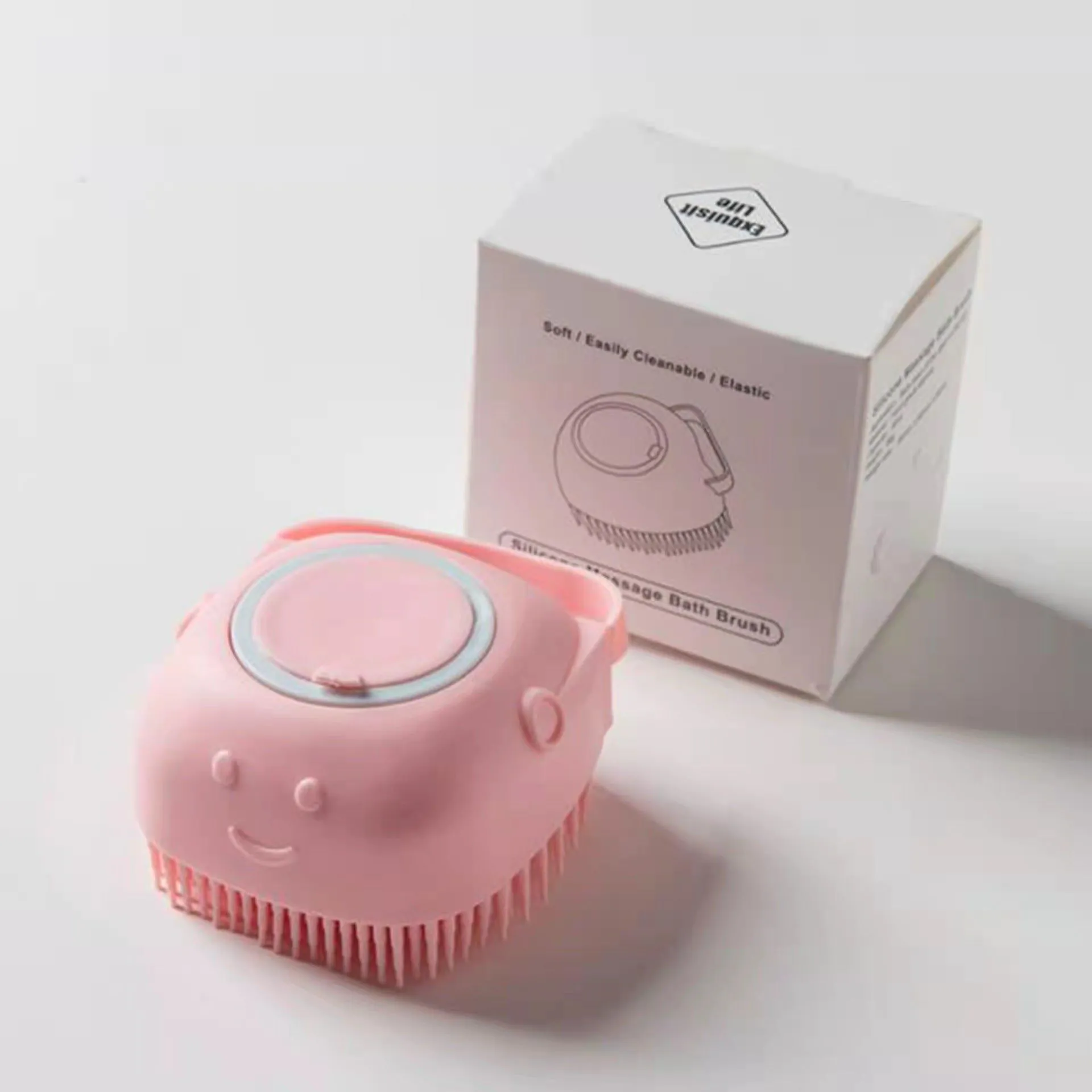 image-Silicone Bath Brush - Pink Massage Scrub