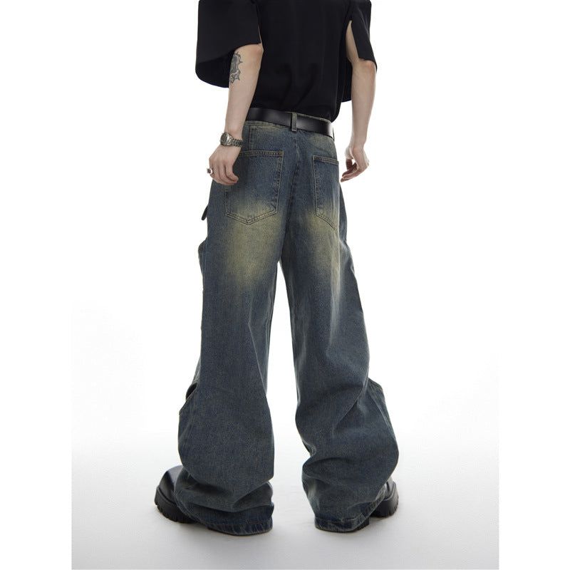 image-Summer Deconstructed Metal Button Wide-Leg Jeans Men