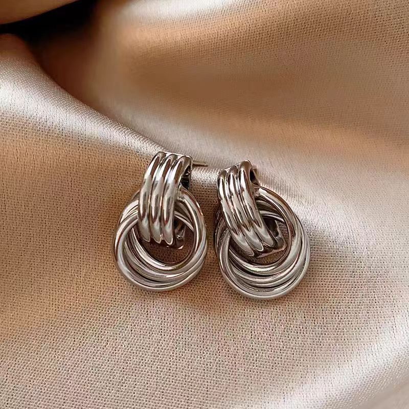 image-Gold Geometric Multi-Layer Hoop Earrings - Copper