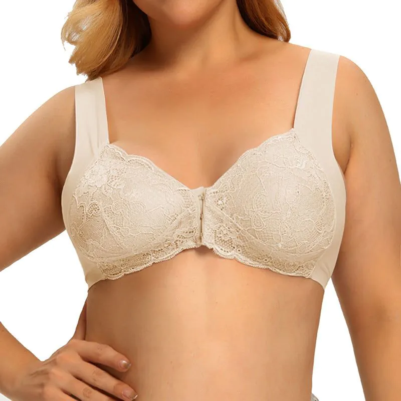 image-Qiao Mengshi Plus Size Nursing Bra - Grey 5XL Front Closure